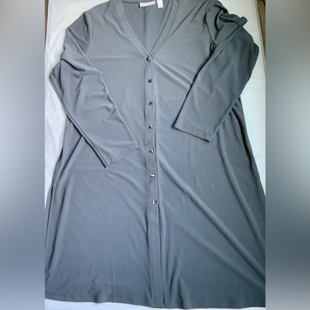 Susan Graver Gray Button-Down Cardigan Liquid Knit